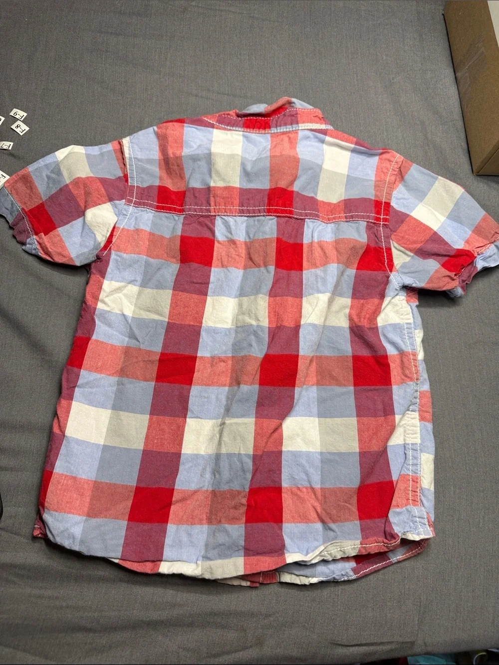 OshKosh B'gosh Red & Light Blue Plaid Short-Sleeve Button-Up
